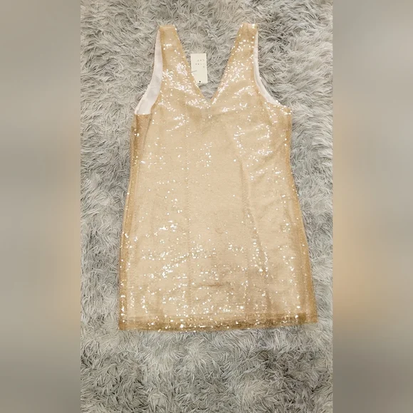 Cream Sequin Sleeveless Mini Party Dress - Picture 3 of 5